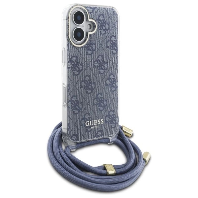 Etui Guess Crossbody Cord 4G Print ze smyczą na iPhone 16 - niebieskie - obrazek 3