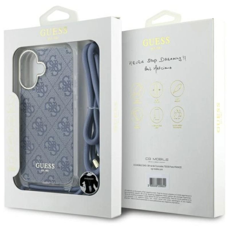 Etui Guess Crossbody Cord 4G Print ze smyczą na iPhone 16 - niebieskie - obrazek 7