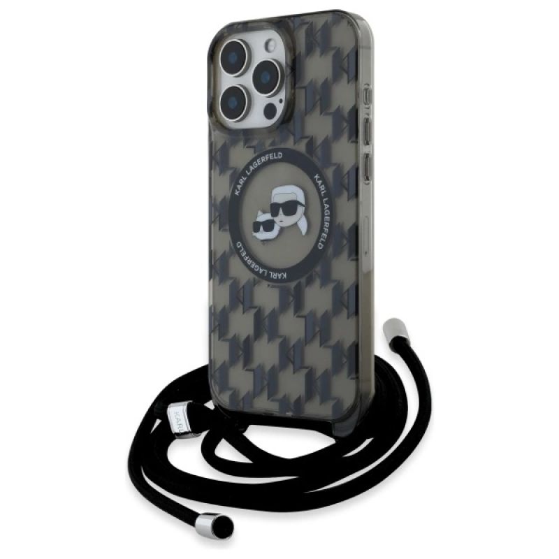 Etui Karl Lagerfeld IML Crossbody Monogram Karl & Choupette Head MagSafe na iPhone 16 Pro - czarne