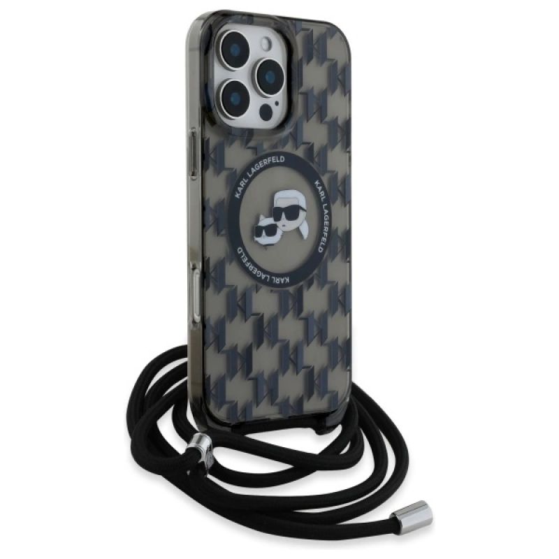 Etui Karl Lagerfeld IML Crossbody Monogram Karl & Choupette Head MagSafe na iPhone 16 Pro - czarne - obrazek 3