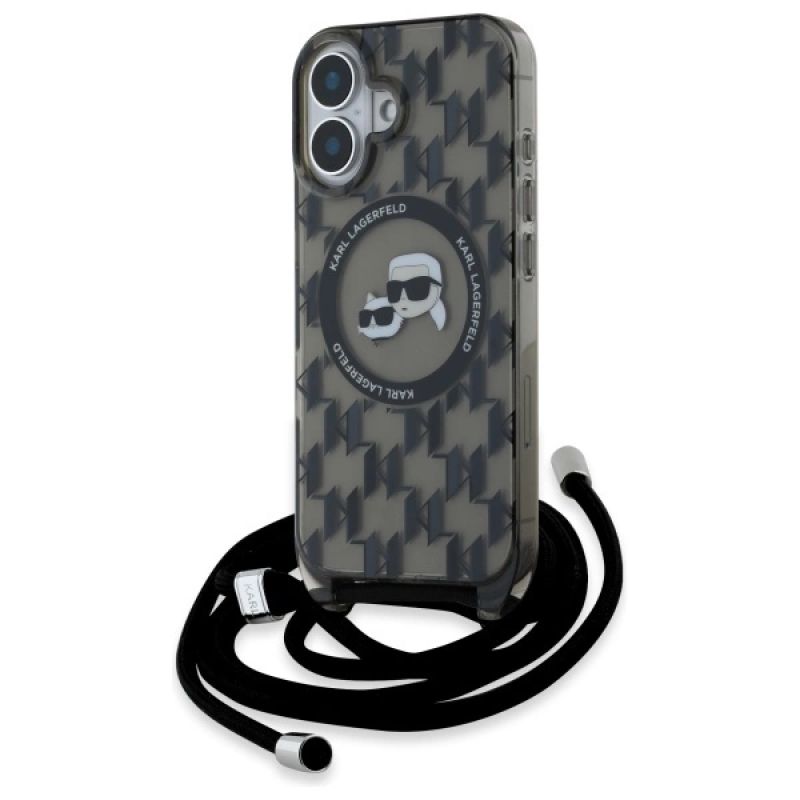 Etui Karl Lagerfeld IML Crossbody Monogram Karl & Choupette Head MagSafe na iPhone 16 - czarne