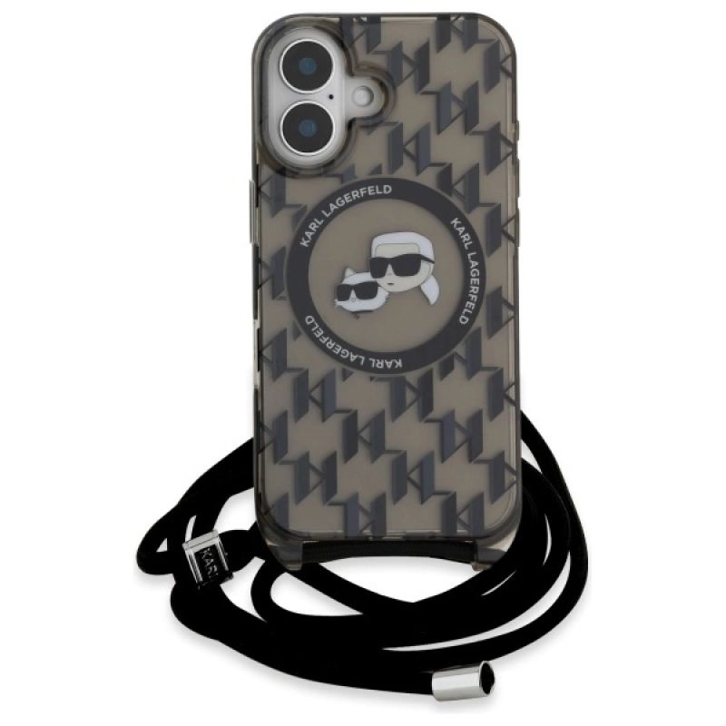 Etui Karl Lagerfeld IML Crossbody Monogram Karl & Choupette Head MagSafe na iPhone 16 - czarne - obrazek 2