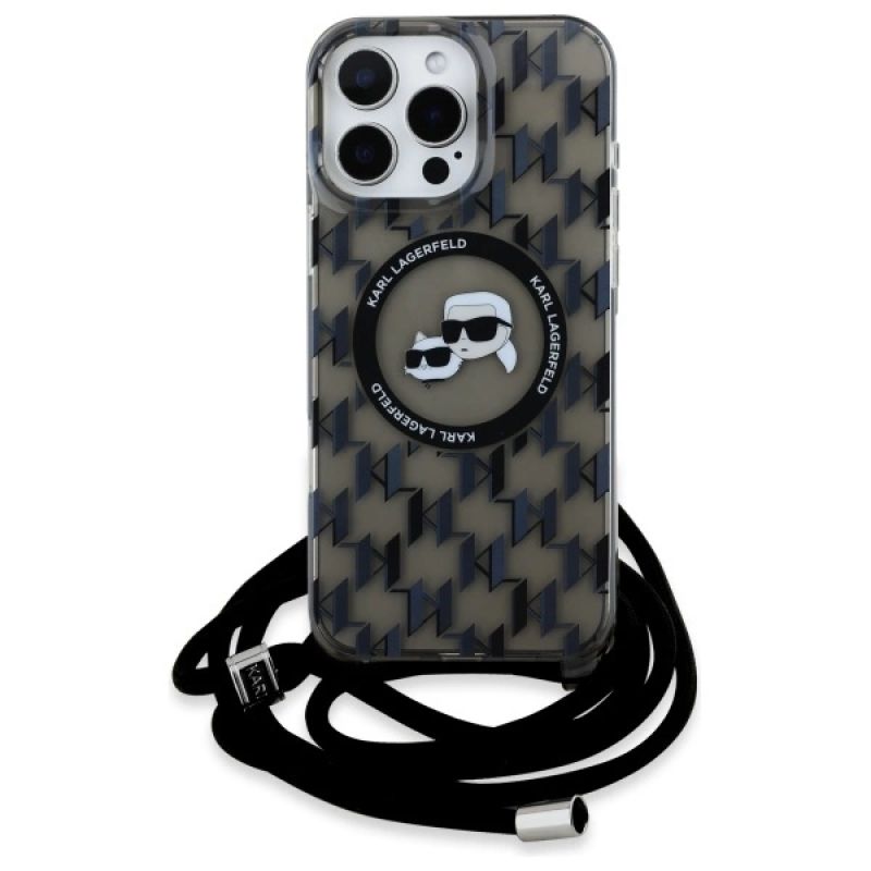 Etui Karl Lagerfeld IML Crossbody Monogram Karl & Choupette Head MagSafe na iPhone 16 Pro Max - czarne - obrazek 2