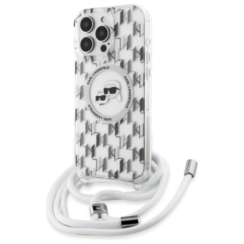 Etui Karl Lagerfeld IML Crossbody Monogram Karl & Choupette Head MagSafe na iPhone 16 Pro Max - przezroczyste