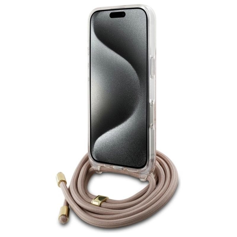 Etui Guess Crossbody Cord 4G Print na iPhone 16 - różowe - obrazek 3