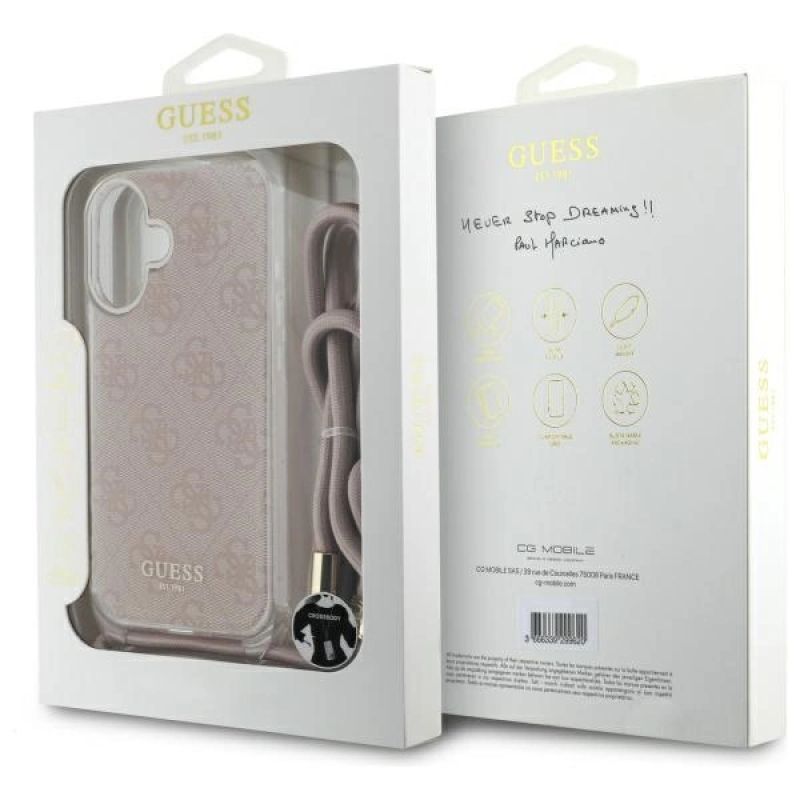 Etui Guess Crossbody Cord 4G Print na iPhone 16 - różowe - obrazek 5