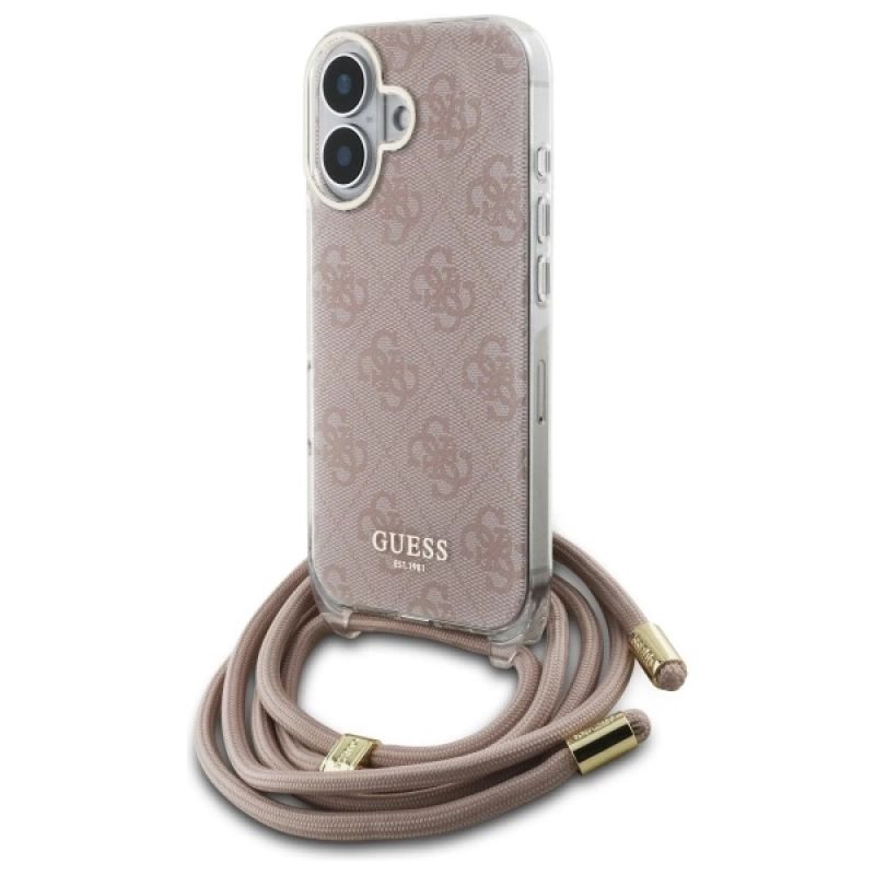 Etui Guess Crossbody Cord 4G Print na iPhone 16 - różowe - obrazek 6
