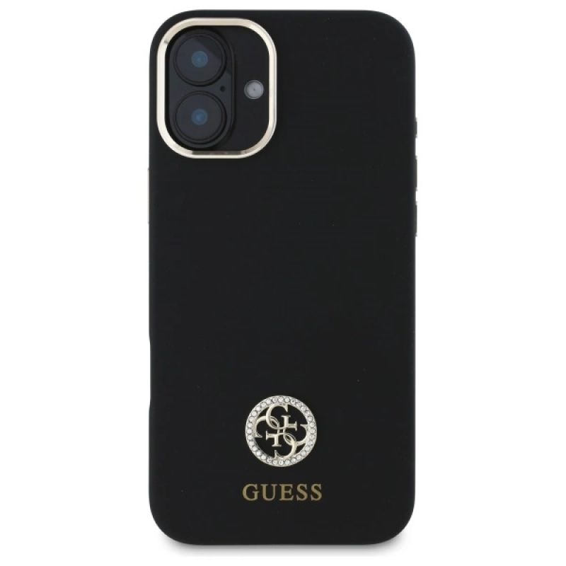 Etui Guess Silicone Logo Strass 4G na iPhone 16 - czarne - obrazek 3