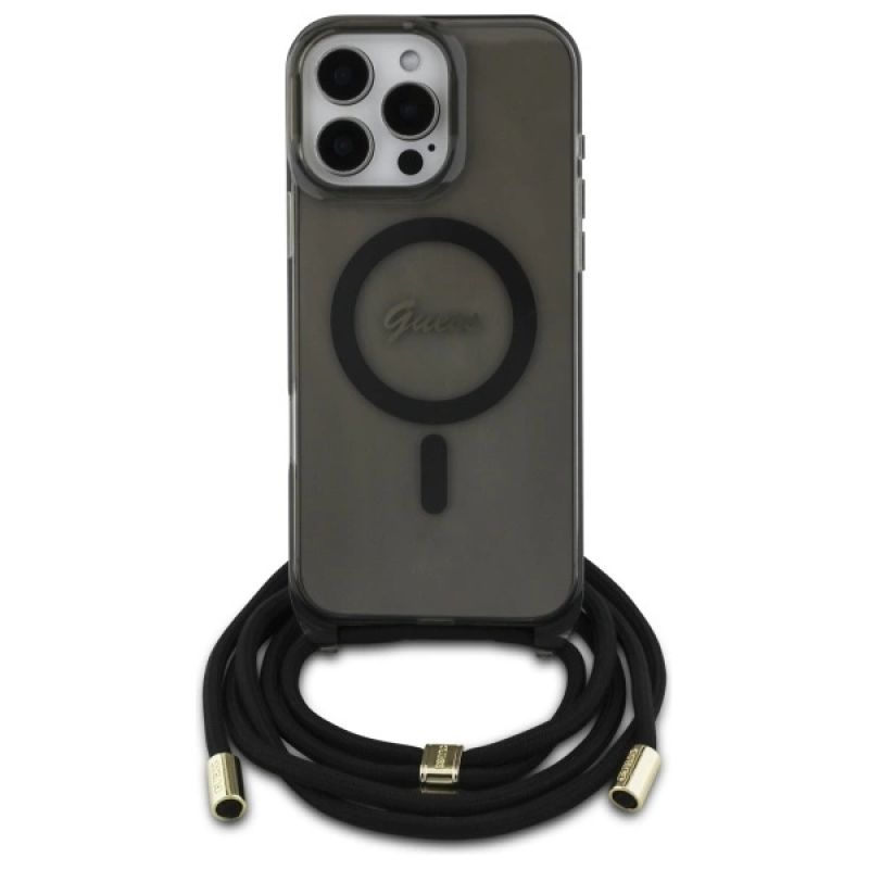 Etui Guess Crossbody Cord Script MagSafe na iPhone 16 Pro - czarne - obrazek 2
