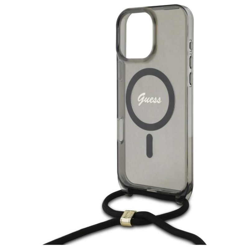 Etui Guess Crossbody Cord Script MagSafe na iPhone 16 Pro - czarne - obrazek 5