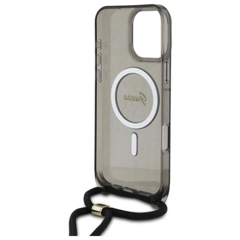 Etui Guess Crossbody Cord Script MagSafe na iPhone 16 Pro - czarne - obrazek 6