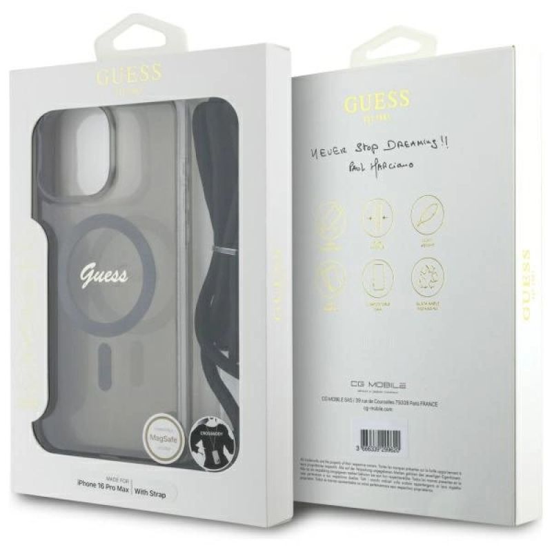 Etui Guess Crossbody Cord Script MagSafe na iPhone 16 Pro - czarne - obrazek 7