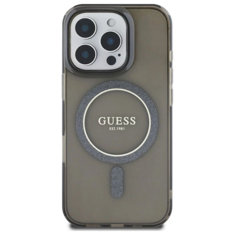 Etui Guess IML Glitter Circle MagSafe na iPhone 16 Pro - czarne - obrazek 3