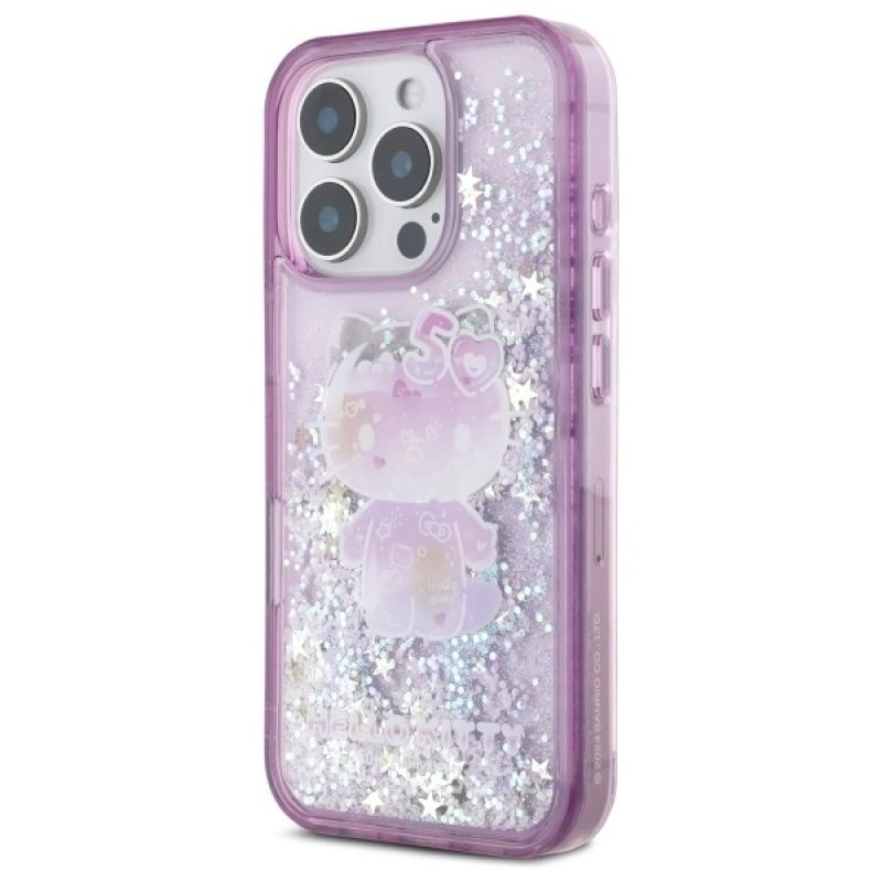 Etui Hello Kitty Liquid Glitter 50TH Anniversary Party na iPhone 16 Pro - fioletowe - obrazek 2