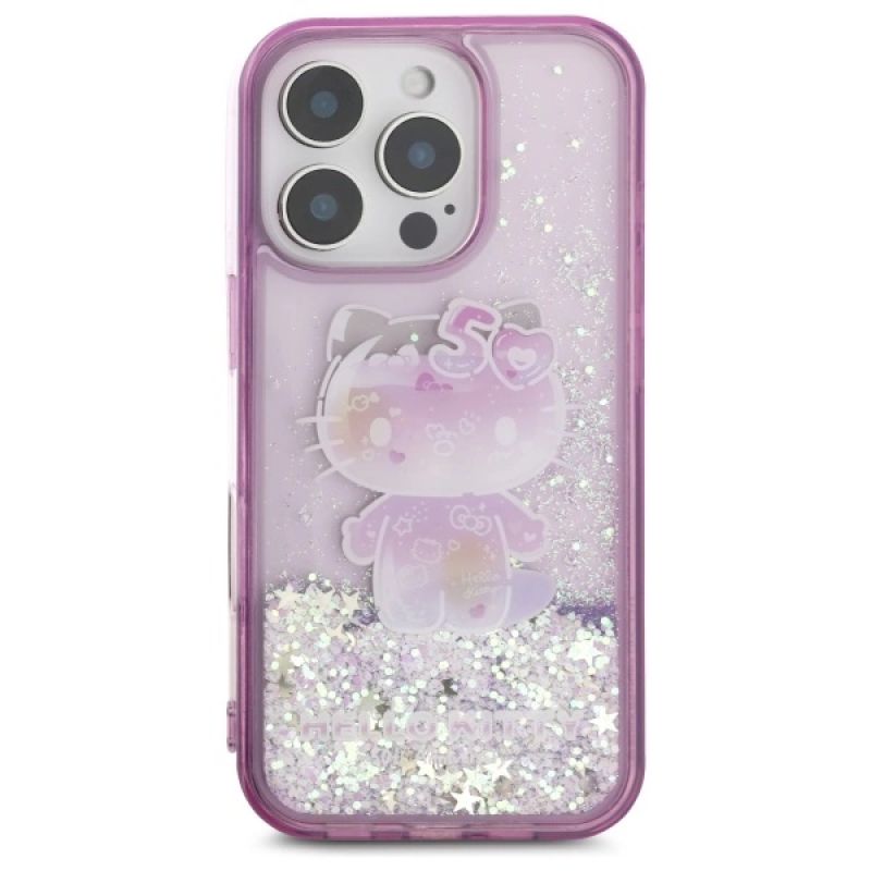 Etui Hello Kitty Liquid Glitter 50TH Anniversary Party na iPhone 16 Pro - fioletowe - obrazek 3