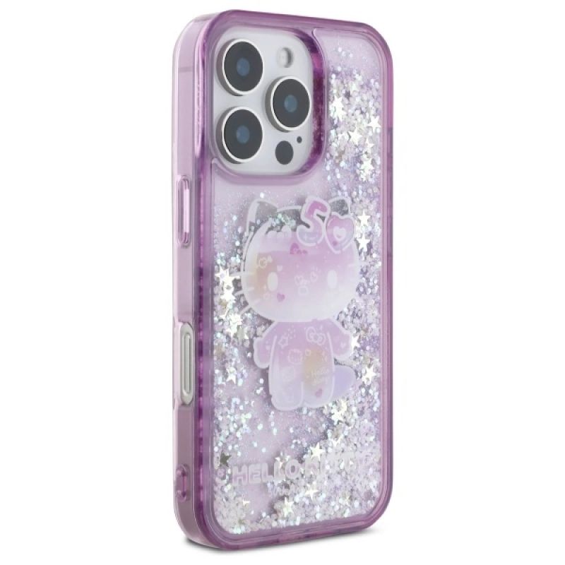 Etui Hello Kitty Liquid Glitter 50TH Anniversary Party na iPhone 16 Pro - fioletowe - obrazek 4