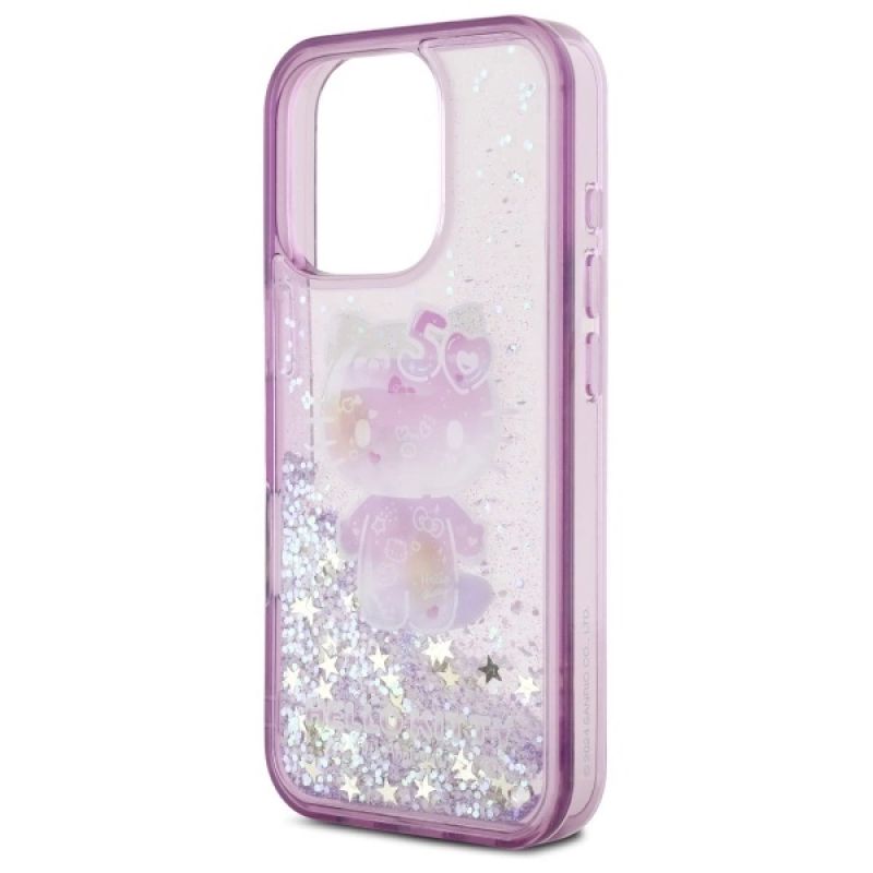 Etui Hello Kitty Liquid Glitter 50TH Anniversary Party na iPhone 16 Pro - fioletowe - obrazek 6