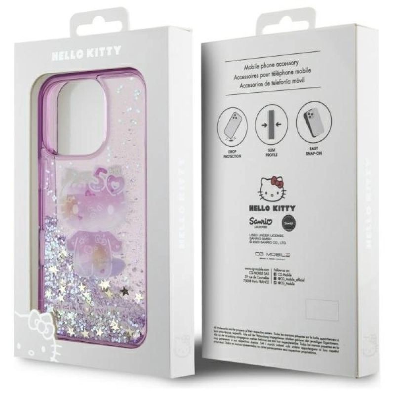 Etui Hello Kitty Liquid Glitter 50TH Anniversary Party na iPhone 16 Pro - fioletowe - obrazek 8