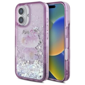 Etui Hello Kitty Liquid Glitter 50TH Anniversary Party na iPhone 16 - fioletowe