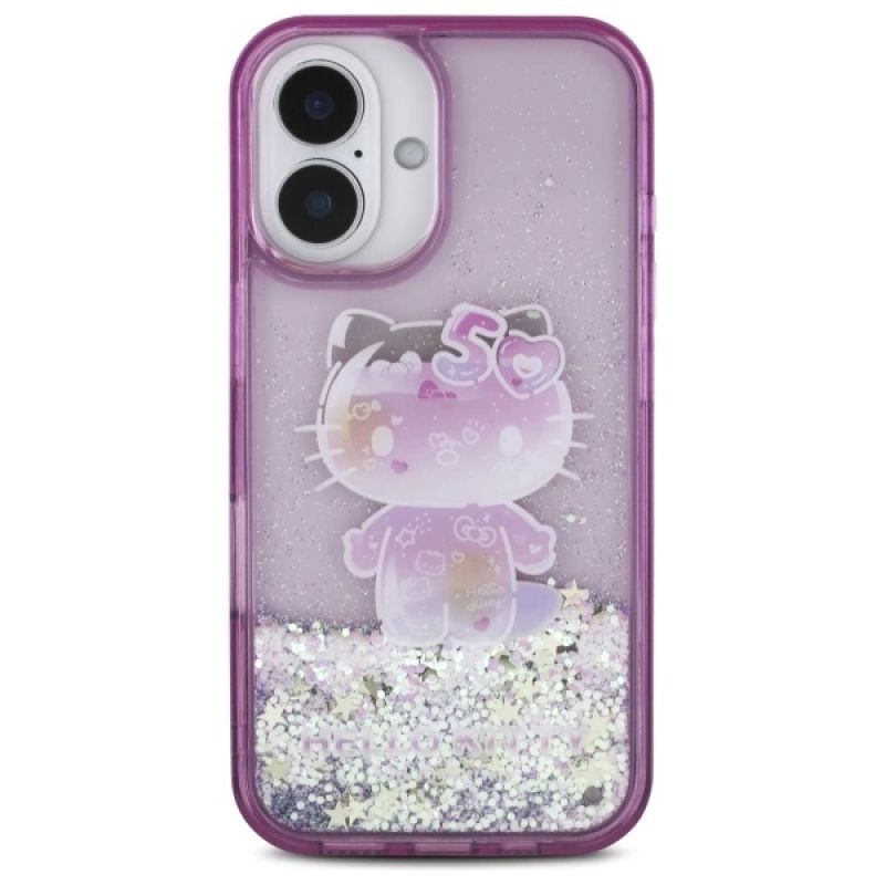 Etui Hello Kitty Liquid Glitter 50TH Anniversary Party na iPhone 16 - fioletowe - obrazek 3