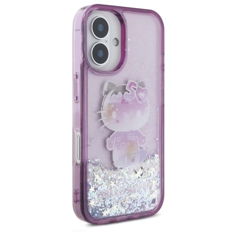 Etui Hello Kitty Liquid Glitter 50TH Anniversary Party na iPhone 16 - fioletowe - obrazek 4