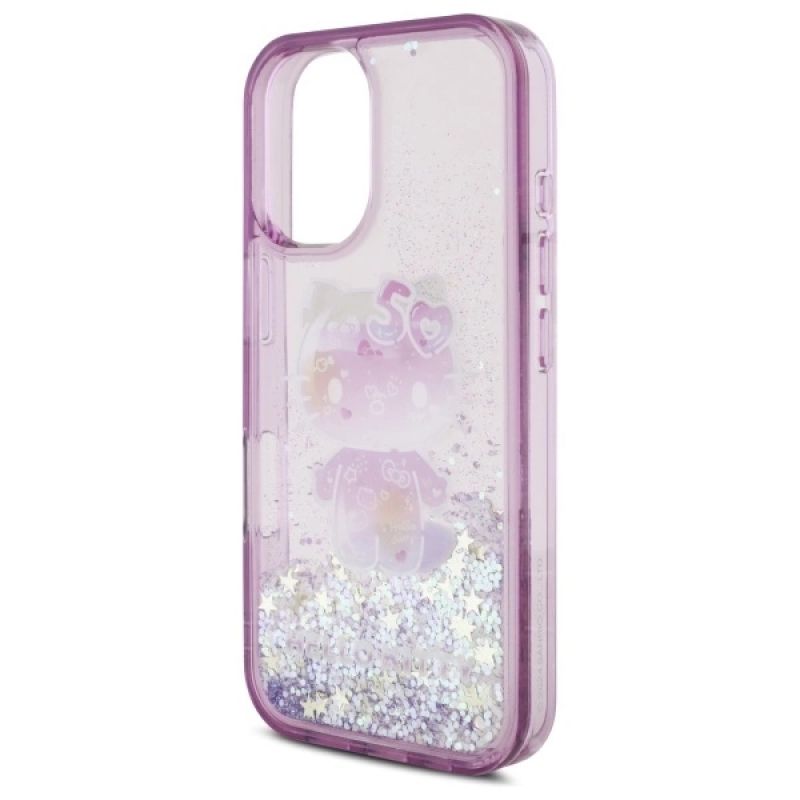 Etui Hello Kitty Liquid Glitter 50TH Anniversary Party na iPhone 16 - fioletowe - obrazek 6