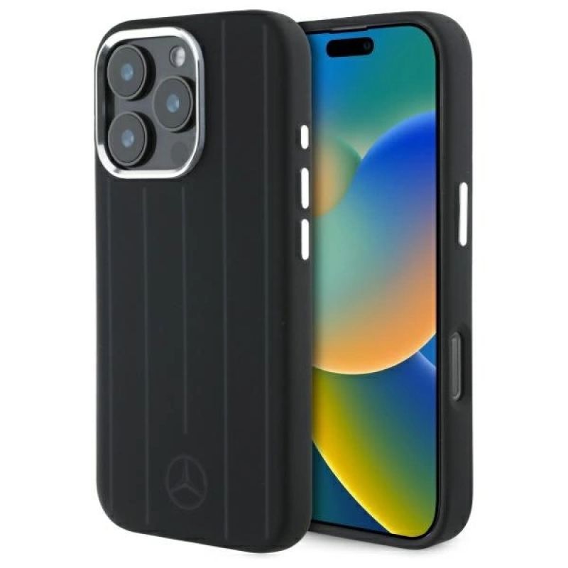 Etui Mercedes Silicone Vertical Tonal Stripes MagSafe na iPhone 16 Pro Max - czarne