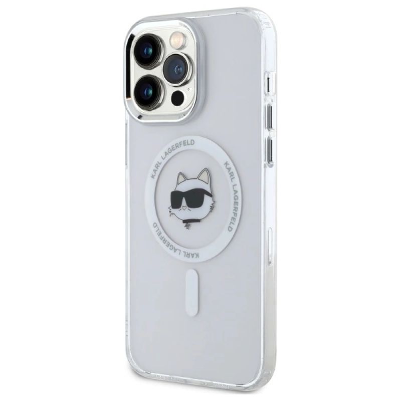 Etui Karl Lagerfeld IML Metal Choupette Head MagSafe na iPhone 14 Pro Max - białe - obrazek 2