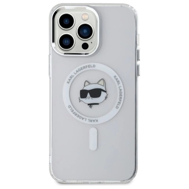 Etui Karl Lagerfeld IML Metal Choupette Head MagSafe na iPhone 14 Pro Max - białe - obrazek 3
