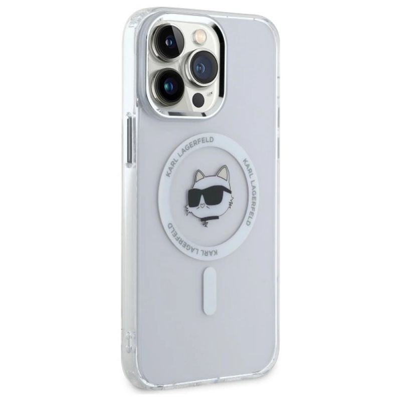 Etui Karl Lagerfeld IML Metal Choupette Head MagSafe na iPhone 14 Pro Max - białe - obrazek 4