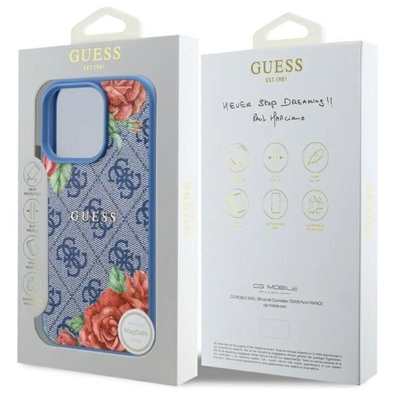 Etui Guess 4G Flowers Print MagSafe na iPhone 16 Pro - niebieskie - obrazek 8
