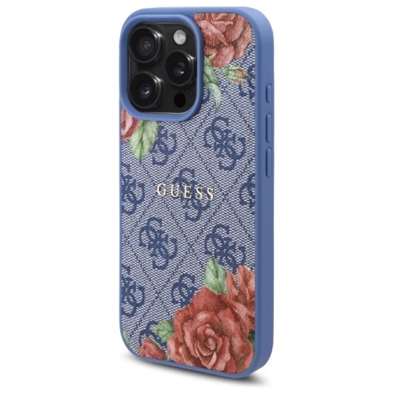 Etui Guess 4G Flowers Print MagSafe na iPhone 16 Pro Max - niebieskie - obrazek 2