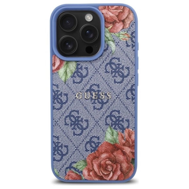 Etui Guess 4G Flowers Print MagSafe na iPhone 16 Pro Max - niebieskie - obrazek 3
