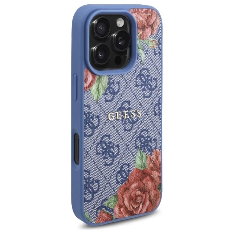 Etui Guess 4G Flowers Print MagSafe na iPhone 16 Pro Max - niebieskie - obrazek 4