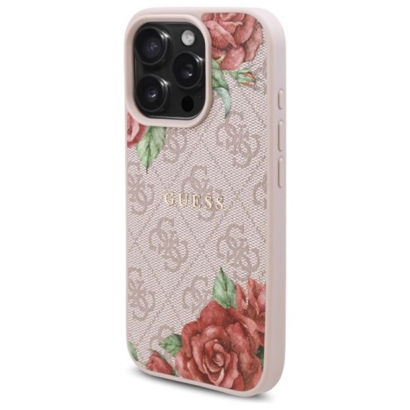Etui Guess 4G Flowers Print MagSafe na iPhone 16 Pro 6.3" - różowe - obrazek 2
