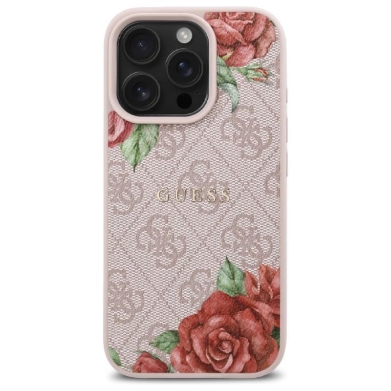 Etui Guess 4G Flowers Print MagSafe na iPhone 16 Pro 6.3" - różowe - obrazek 3