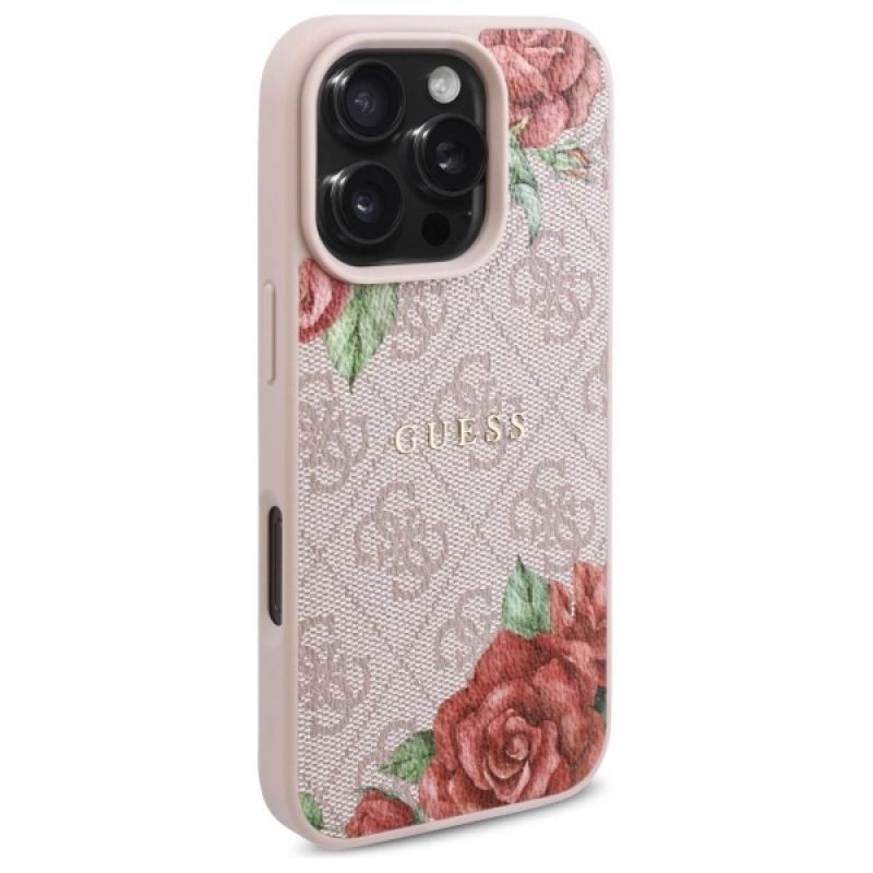 Etui Guess 4G Flowers Print MagSafe na iPhone 16 Pro 6.3" - różowe - obrazek 4