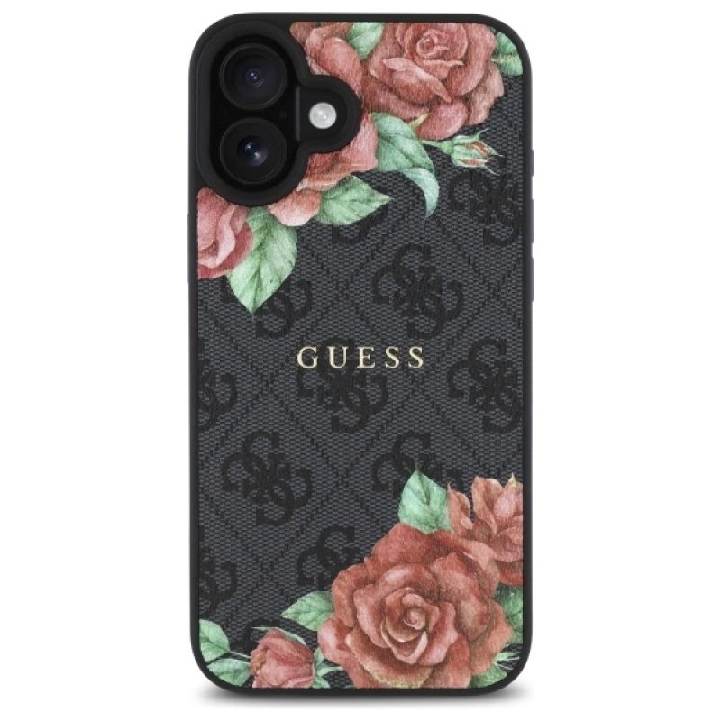 Etui Guess 4G Flowers Print MagSafe na iPhone 16 6.1" - czarne - obrazek 3