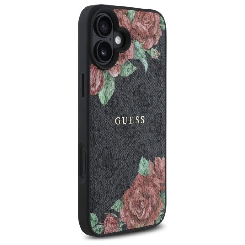 Etui Guess 4G Flowers Print MagSafe na iPhone 16 6.1" - czarne - obrazek 4