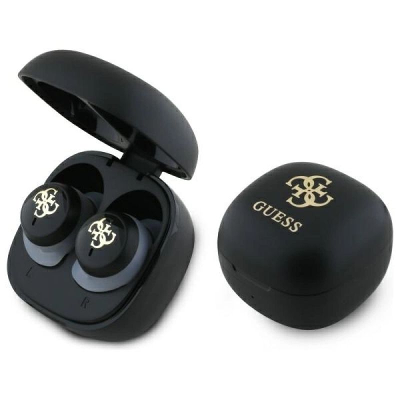 Słuchawki Bluetooth Guess Iridescent 4G Printed Logo TWS + stacja dokująca - czarne