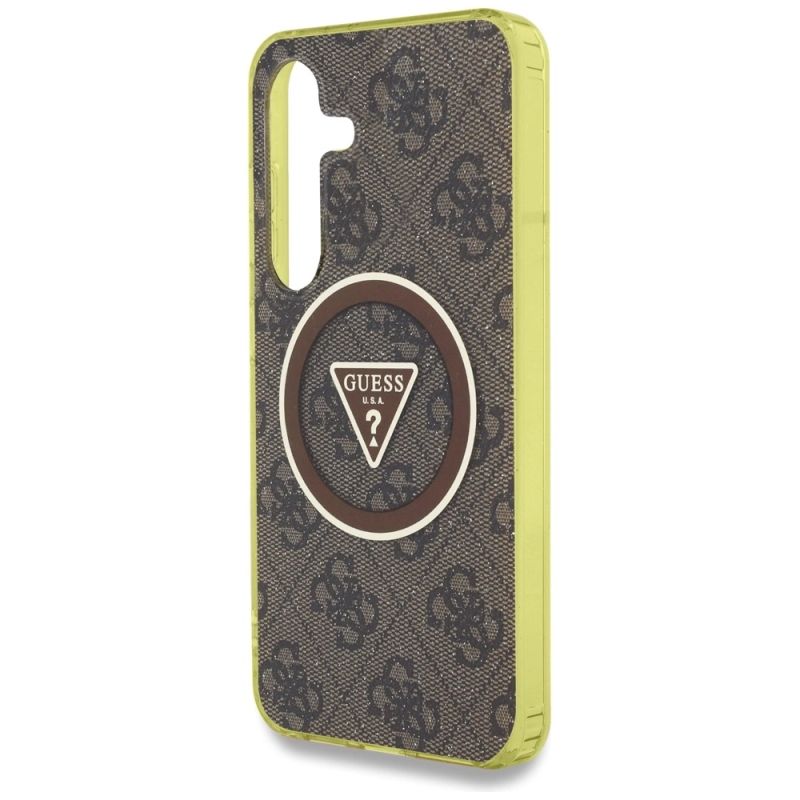 Etui Guess 4G Glitter Triangle Buttons MagSafe do Samsung Galaxy S25 brązowy - obrazek 6