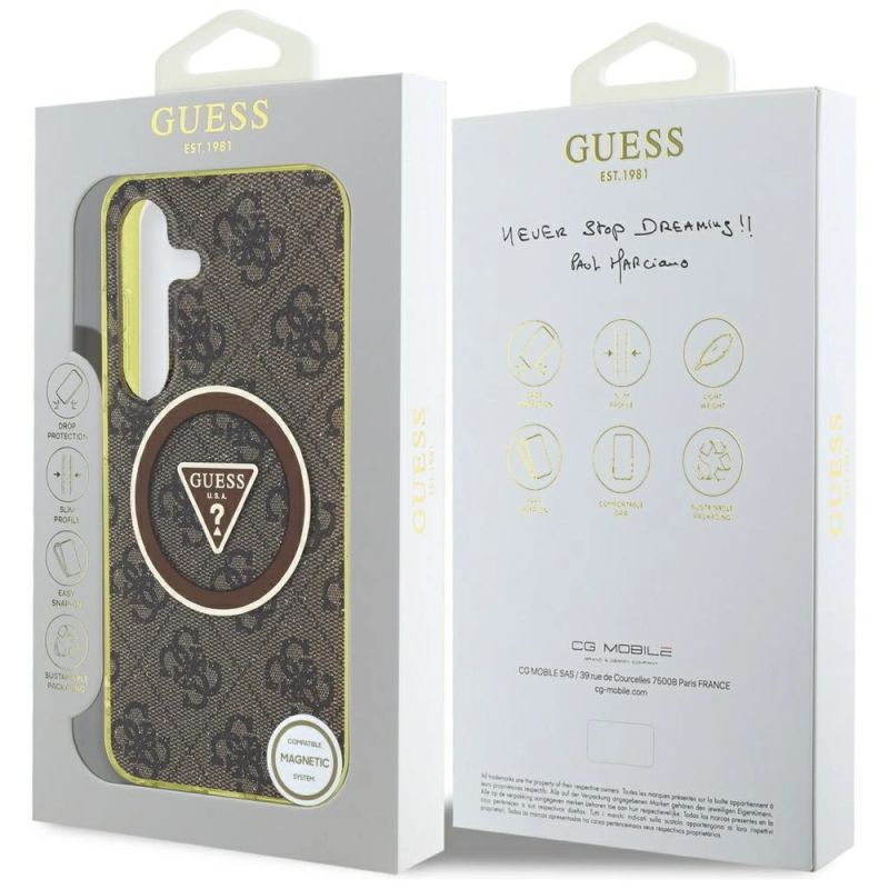 Etui Guess 4G Glitter Triangle Buttons MagSafe do Samsung Galaxy S25 brązowy - obrazek 8