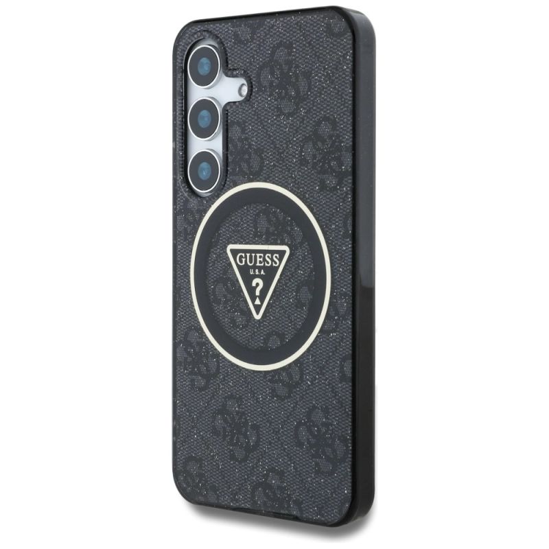 Etui Guess 4G Glitter Triangle Buttons MagSafe do Samsung Galaxy S25 czarny - obrazek 2