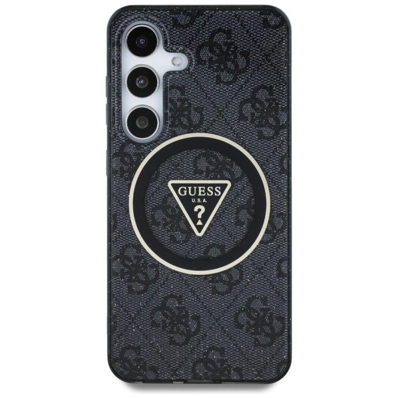 Etui Guess 4G Glitter Triangle Buttons MagSafe do Samsung Galaxy S25 czarny - obrazek 3