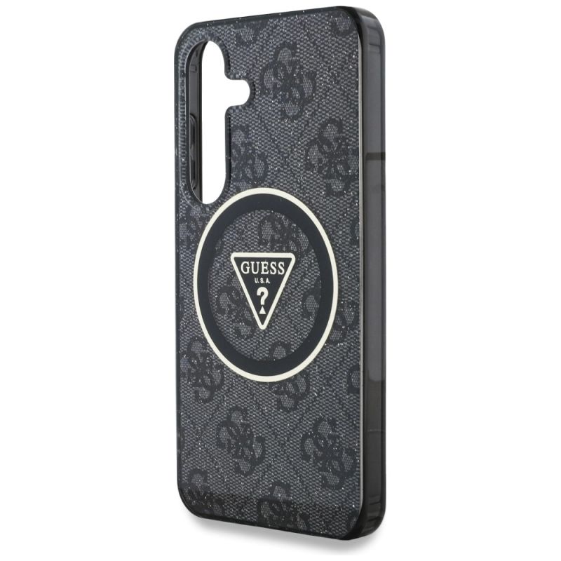 Etui Guess 4G Glitter Triangle Buttons MagSafe do Samsung Galaxy S25 czarny - obrazek 6