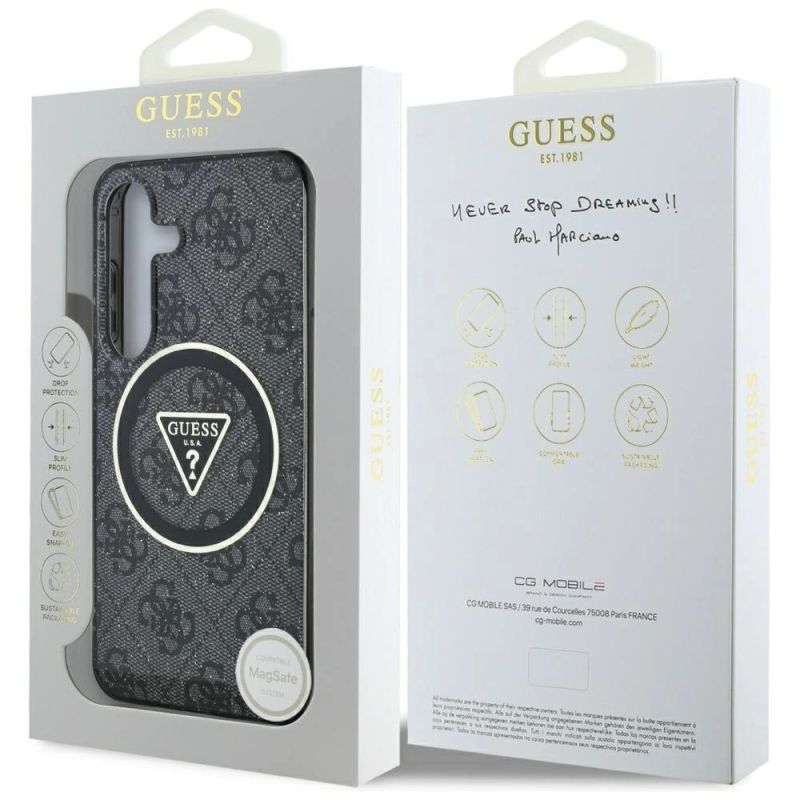 Etui Guess 4G Glitter Triangle Buttons MagSafe do Samsung Galaxy S25 czarny - obrazek 8