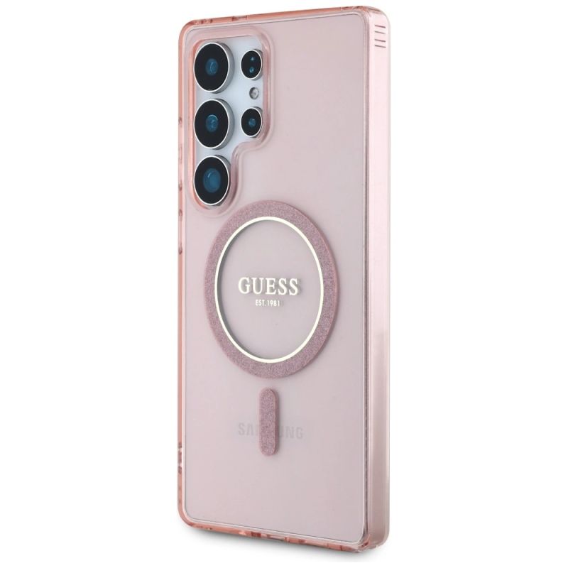 Etui Guess Glitter Circle Classic Logo MagSafe do Samsung Galaxy S25 Ultra różowy - obrazek 2