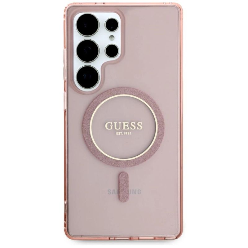 Etui Guess Glitter Circle Classic Logo MagSafe do Samsung Galaxy S25 Ultra różowy - obrazek 3