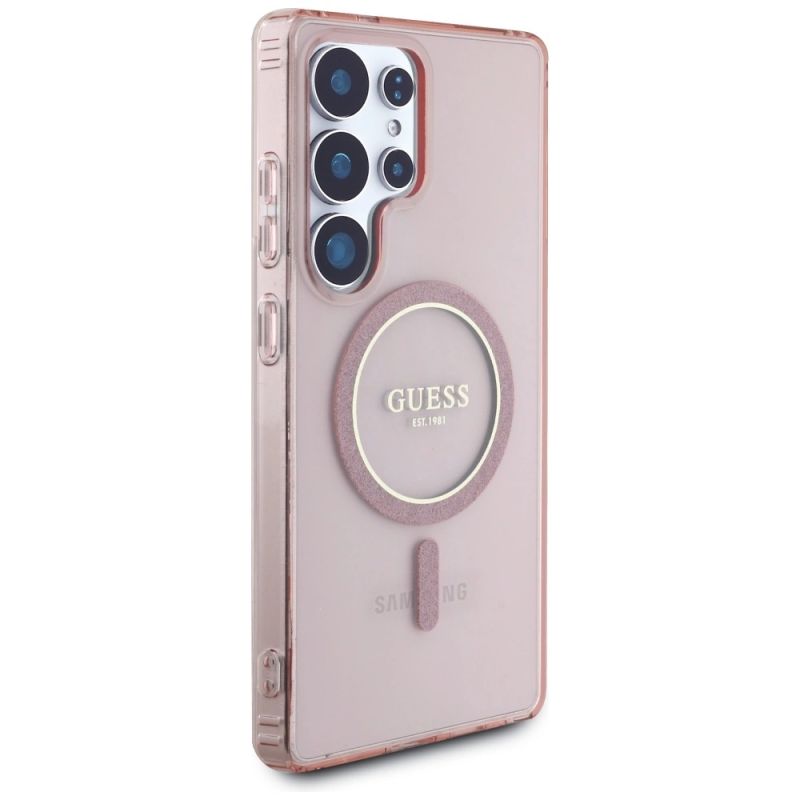 Etui Guess Glitter Circle Classic Logo MagSafe do Samsung Galaxy S25 Ultra różowy - obrazek 4