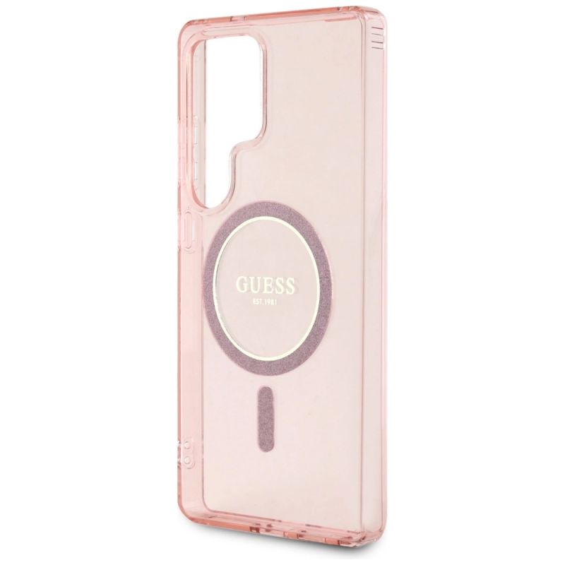 Etui Guess Glitter Circle Classic Logo MagSafe do Samsung Galaxy S25 Ultra różowy - obrazek 6